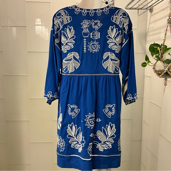 NWT$435 Jade Johnny Was SMALL Barbara Mini Dress Baleine Blue - Picture 7 of 11